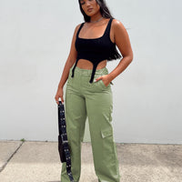 Luna Mid Rise Cargo Pants Green