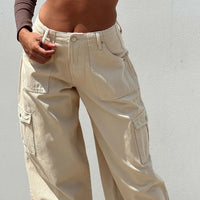 Adrianne Wide Leg Cargo Jeans Stone