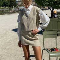 Saddle Knit Mini Skirt Beige