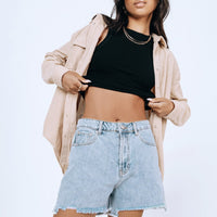 Kaylan Light Wash Frayed Shorts Denim