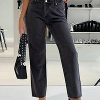 Holly Asymmetric Straight Leg Jean Black Denim Petite