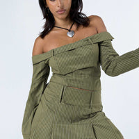 Valentina Cargo Mini Skirt Green Pinstripe