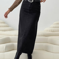 Whessler Split Back Denim Midi Skirt Black
