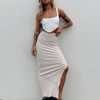 Oscar Split Maxi Skirt Beige