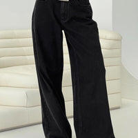 Naylor Mid Rise Wide Leg Jeans Washed Black Denim