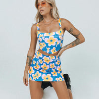 Ilina Mid Rise Mini Skirt Floral Blue