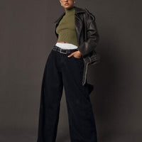 Naylor Mid Rise Wide Leg Jeans Washed Black Tall