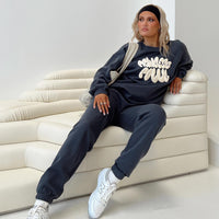 Princess Polly Track Pants Bubble Text Slate / Eggshell