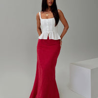 Raven Mid Rise Maxi Skirt Red