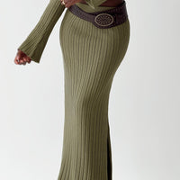 Santorini Knit Maxi Skirt Green