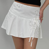 Drisana Tie Detail Embroidered Mini Skirt White