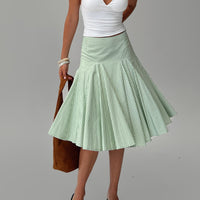 Evangaleine Pleat Midi Skirt Green / White