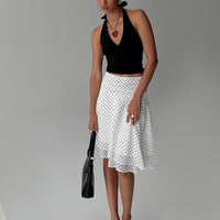 Evanescence Asymmetrical Midi Skirt White / Polka Dot