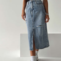 Belsie Midi Skirt Light Wash Denim