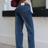 So Dazzling Studded Low Rise Straight Leg Jeans Dark Wash