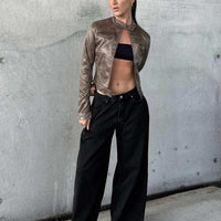 Naylor Mid Rise Wide Leg Jeans Washed Black Denim