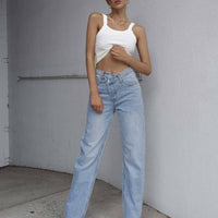 Holly Asymmetric Straight Leg Jean Light Wash Denim