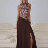 Nola Hardware Slit Maxi Skirt Brown