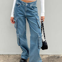 The Ragged Priest Mid Blue Combat Jeans Organic Cotton Mid Blue