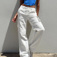 Paige Mid Rise Cargo Jean White