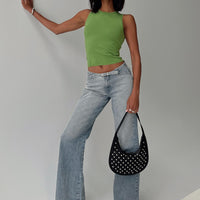 Slow Ride Mid Rise Bootleg Belted Jeans Light Blue