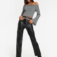 Taniya Faux Leather Cargo Pants Black
