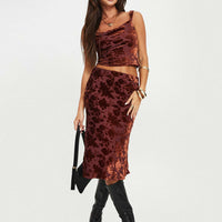 Devore Midi Skirt Burgundy