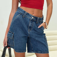 Mika Carpenter Denim Shorts Mid Wash Petite