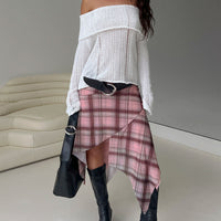 Anali Asymmetrical Midi Skirt Pink / Multi Check