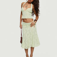 Aspyn Embroidered Midi Skirt Sage Green