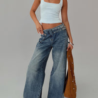 Paltrow Mid Rise Wide Leg Cargo Jeans Mid Blue Wash