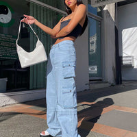 Darla Cargo Denim Jeans Light Wash Denim