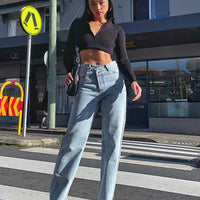 Holly Asymmetric Straight Leg Jean Light Wash Denim Petite