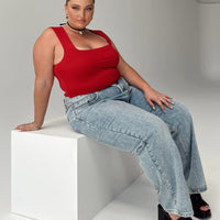 Holly Asymmetric Straight Leg Jean Light Wash Denim Curve