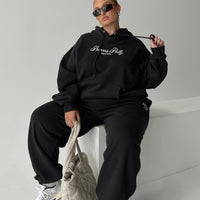 Princess Polly Track Pants Script Black / Ivory Curve