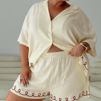 Jamari Linen Blend Shorts Cream / Brown Curve