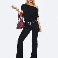 Kortnee Eyelet Detail Flare Leg Pants Black