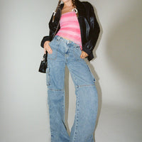 Vandana Cargo Jeans Mid Wash Denim