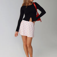Dapple Bias Mini Skirt White / Red Polka