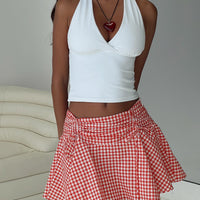 Sweet Verona Ruched Mini Skirt Red Check