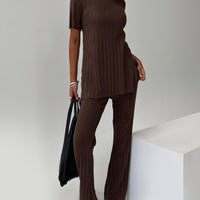 Palomia Ribbed Pants Chocolate