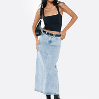 Whessler Split Back Denim Midi Skirt Angel Blue