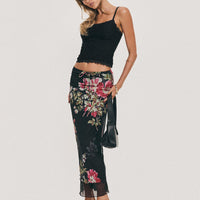 Paganio Maxi Skirt Black Floral