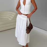 Heart Of Gold Linen Blend Midi Skirt White