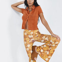 Retro Floral Flare Pants Orange