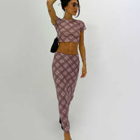 Motel Lassie Midi Skirt Pink Blurred Check