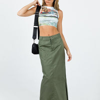 Devine Cargo Maxi Skirt Khaki