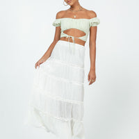 Sun Down Mid Rise Maxi Skirt White