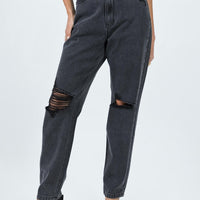 Emmette High Waisted Mom Jean Washed Black