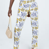Tropical Dreams High Rise Straight Leg Denim Jeans Off White